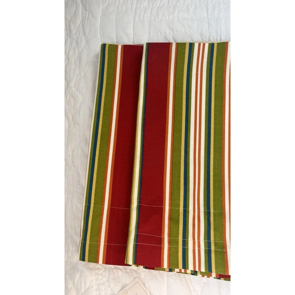 Colorful Striped Valances Red Lined Custom Made Set Of 2 Summer Rainbow Stripes